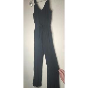 Black Tank Top Jumpsuit Light Guazy Matterial Pretty Ring Accents on Straps Sz S